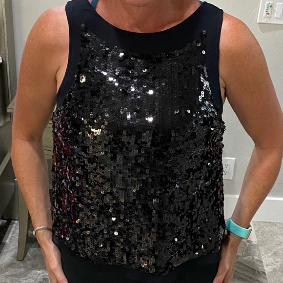 MM Couture by Miss Me Sheer Black Sequin Tank M - Picture 3 of 6